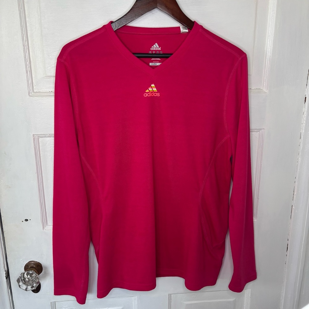 Adidas ClimaLite V-Neck Shirt in Bright Pink
